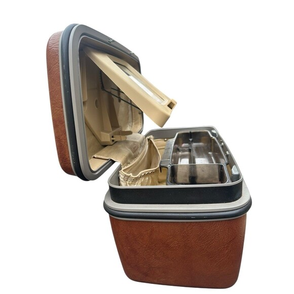 Vintage Samsonite Sentry Brown Hard Train Make up Case w/ Full Mirror Tray Key - Picture 10 of 11
